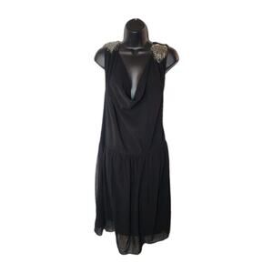 Women's Simply Be Sz 22 Black Sleeveless Short Trapeze Tassel Dress Sequence